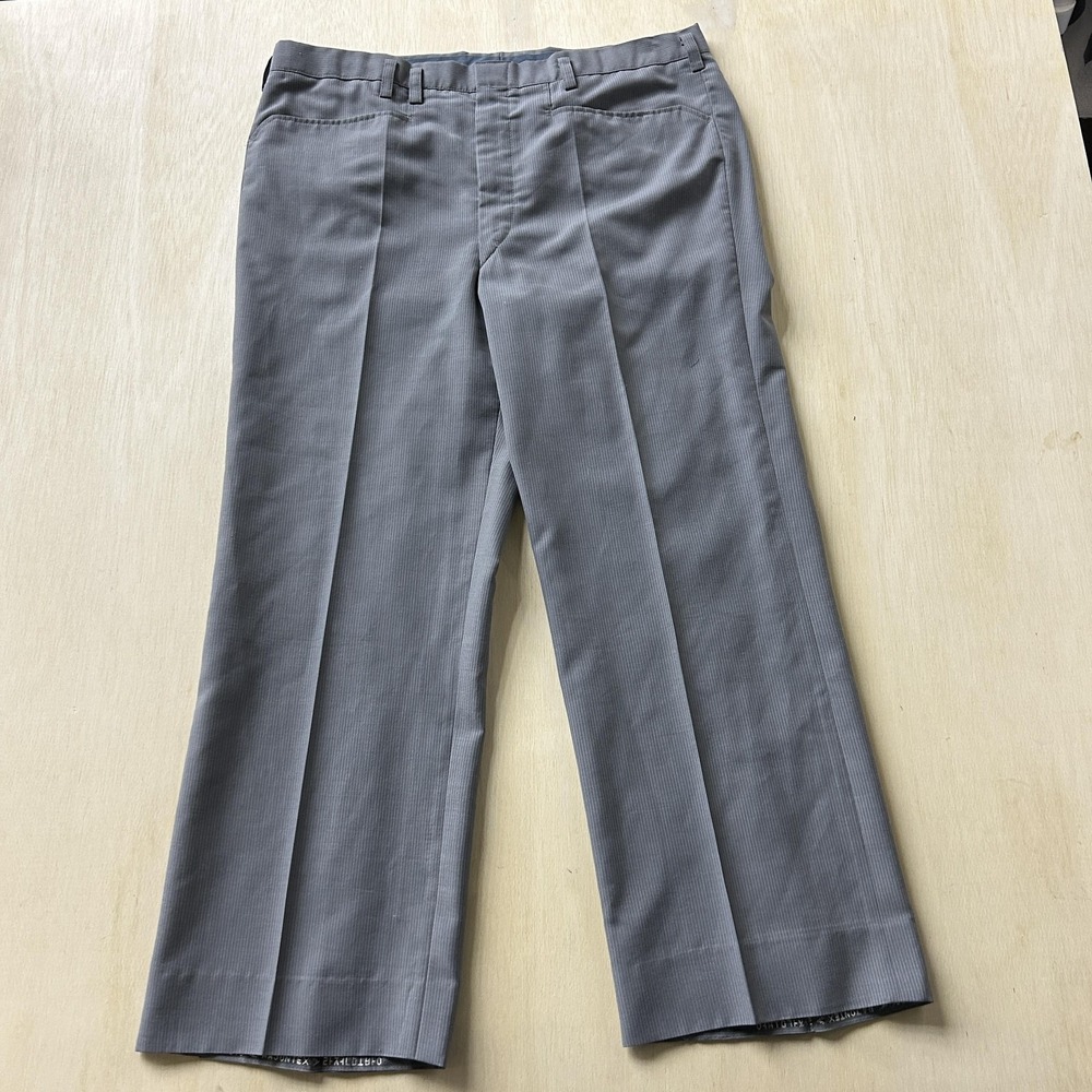 Vintage Gray Stripe Dress‎ Pants Mens 36x27 Straight Leg Flat Business Workwear